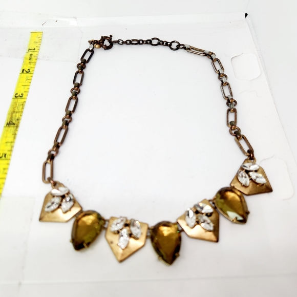 J Crew Brulee Choker Collar Necklace Bronze Gold Tone Large Rhinestones - Picture 6 of 9